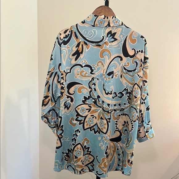 Zara Womens Blue Paisley Pattern 3/4 Sleeve Button Up Blouse, Large - Picture 3 of 6